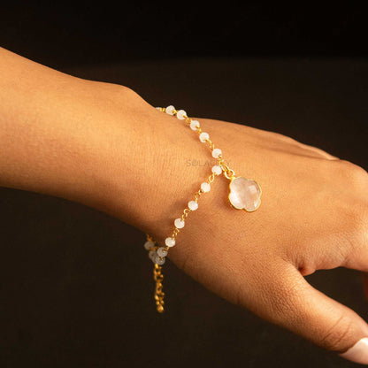 gold plated bracelet rose quartz white quartz