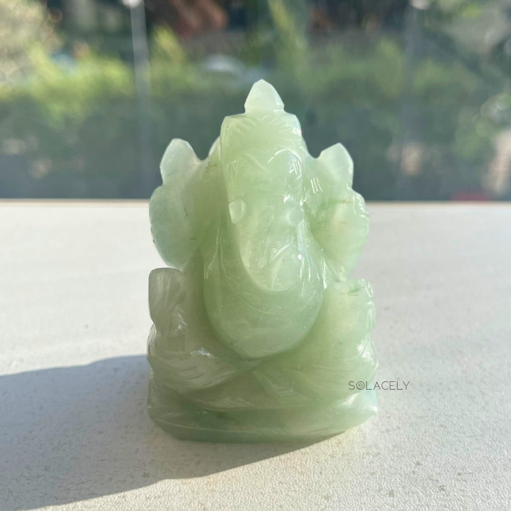 Green aventurine ganesha crystal statue