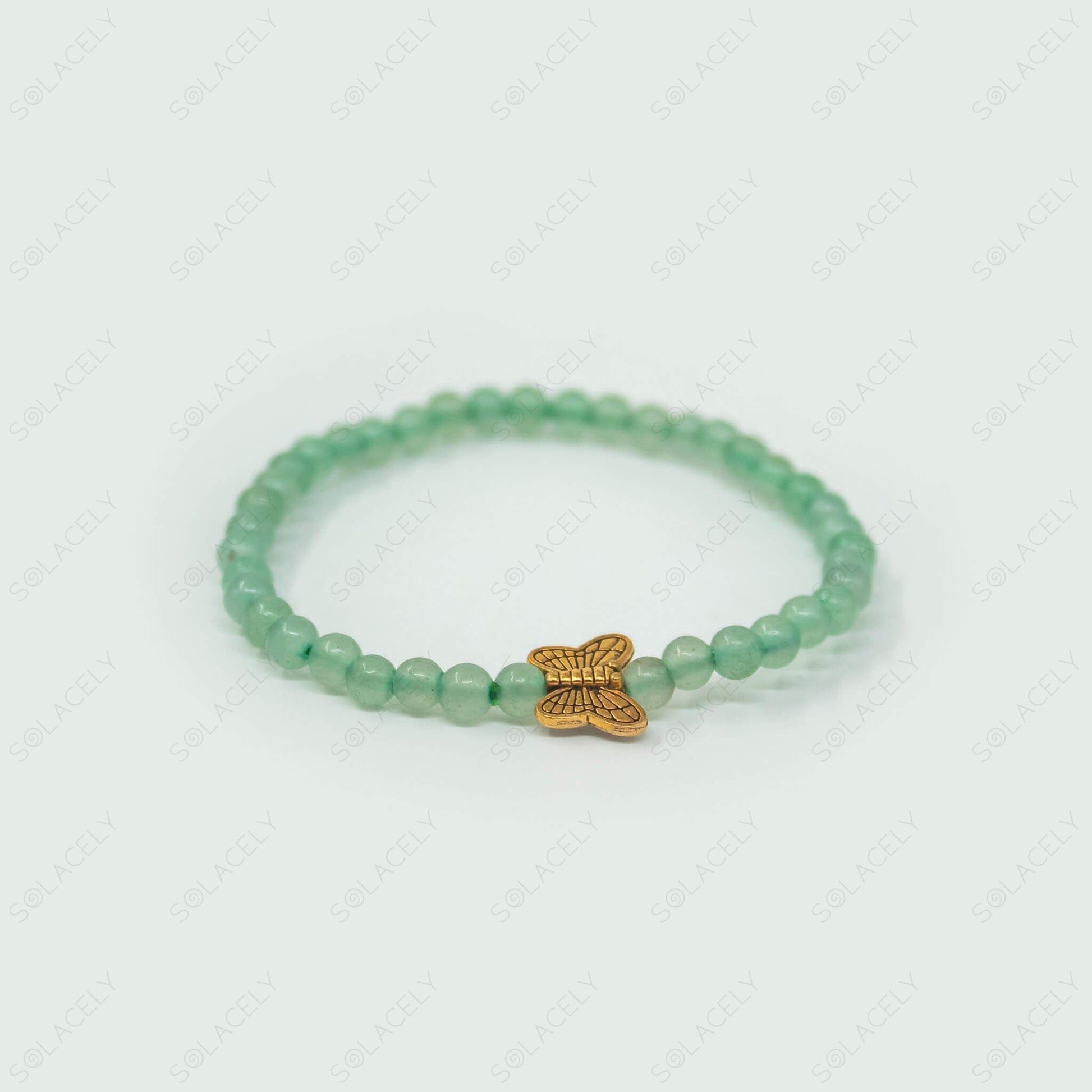 butterfly charm 4mm green aventurine bracelet