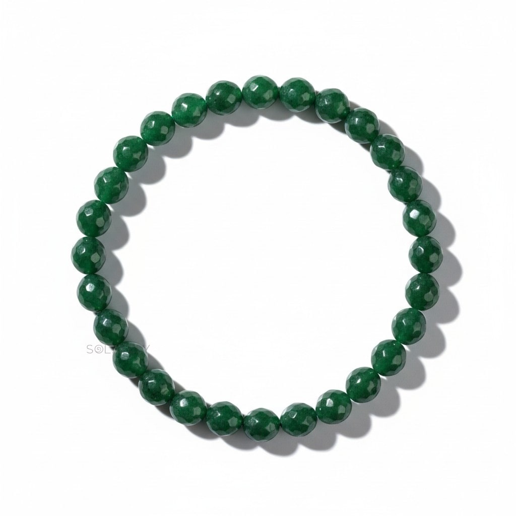 Close-up of genuine green jade faceted crystal beads