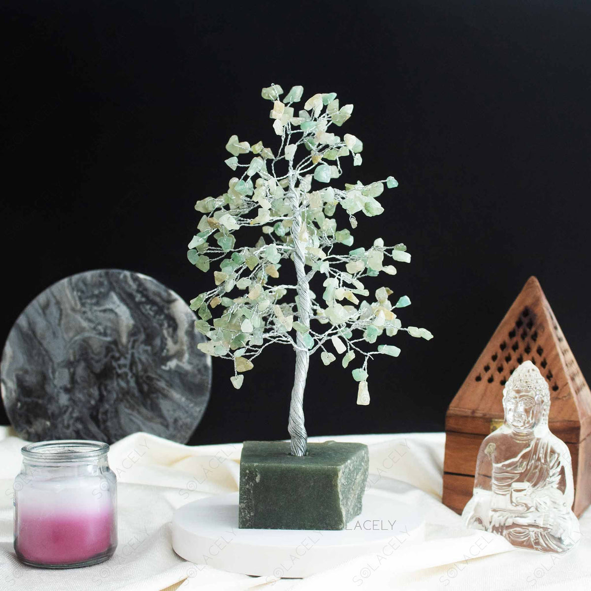 green aventurine crystal tree base size guide