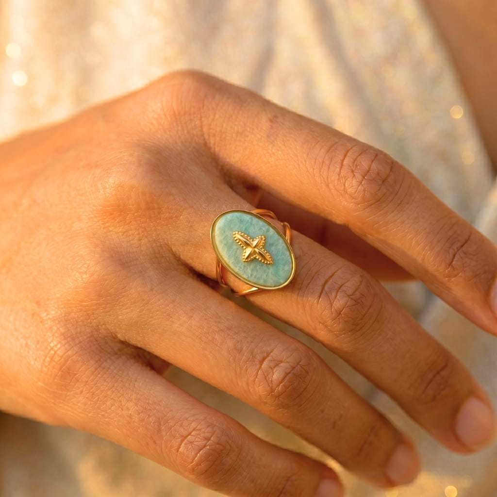 Handmade amazonite crystal ring