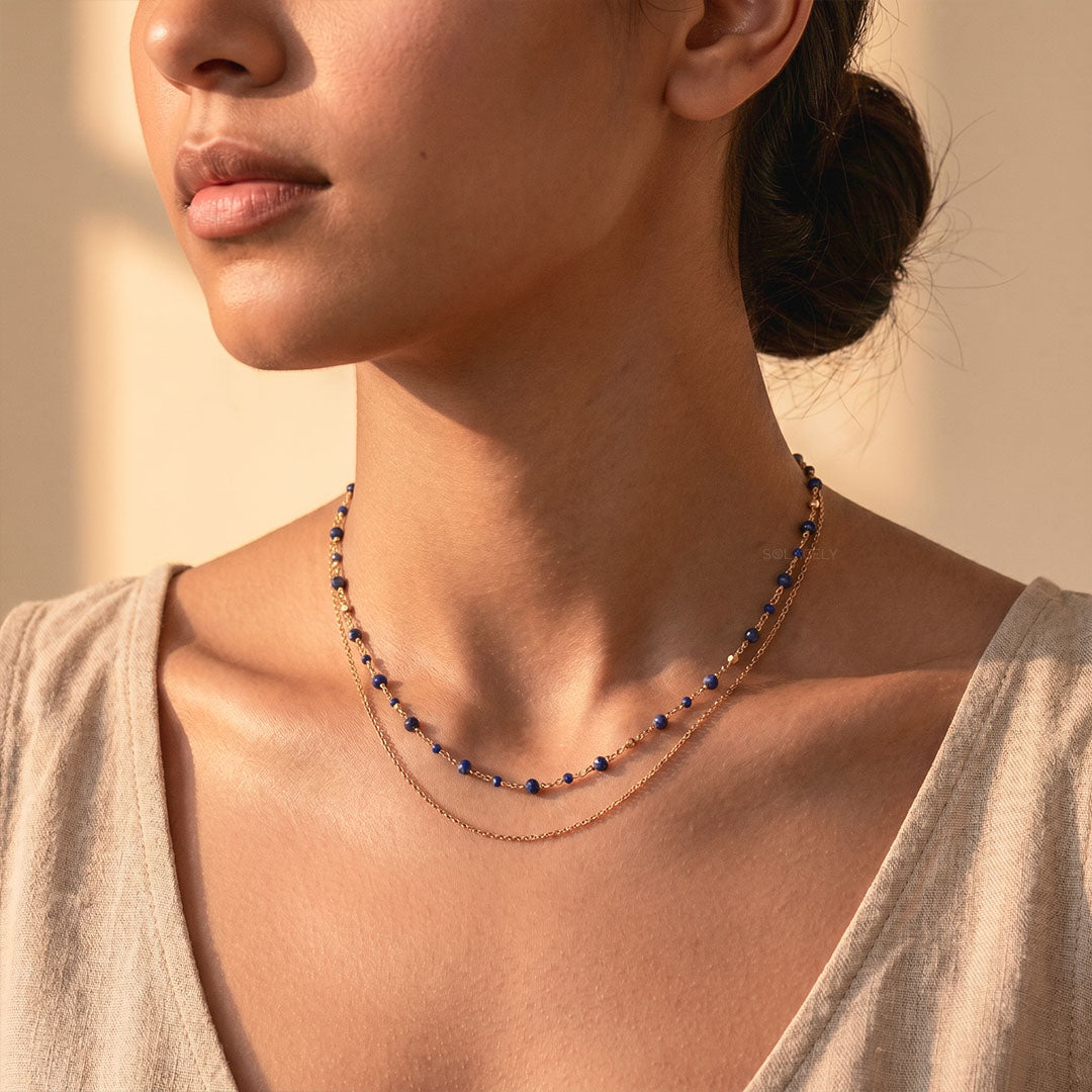 Handmade lapis lazuli chain necklace
