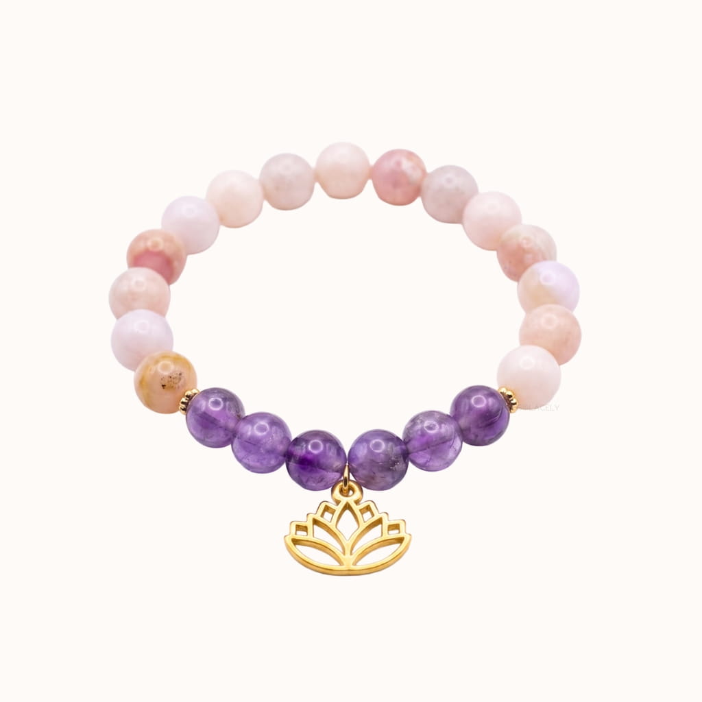 Handmade pink opal amethyst bracelet