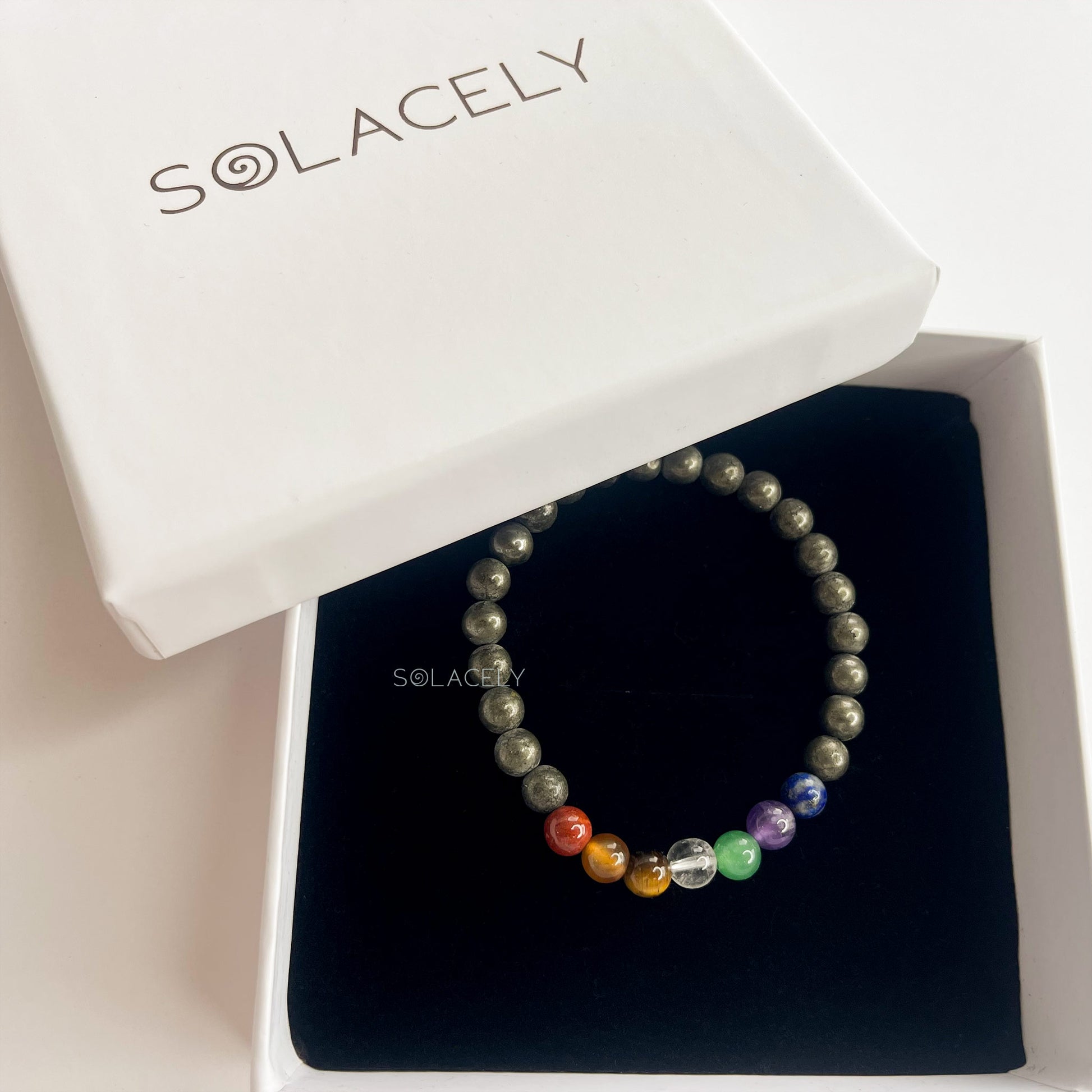 Handmade pyrite seven chakra bracelet jewelry