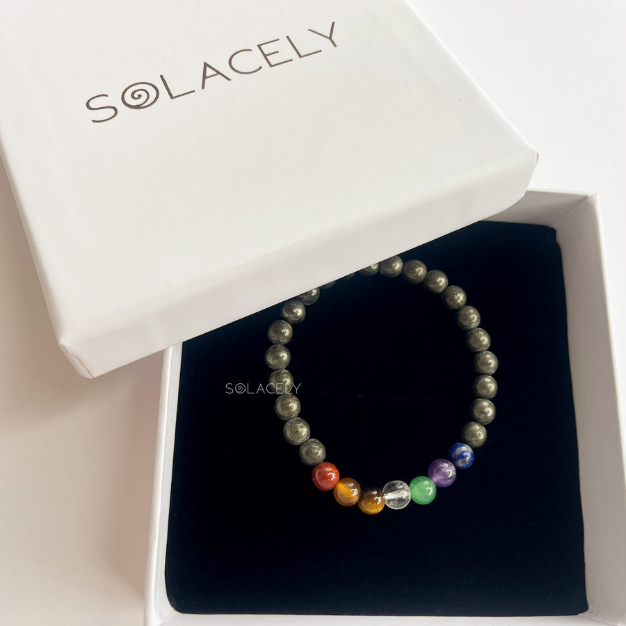 Handmade pyrite seven chakra bracelet jewelry