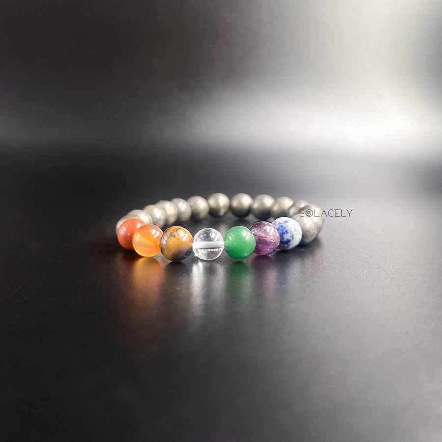 Handmade pyrite seven chakra stone jewelry