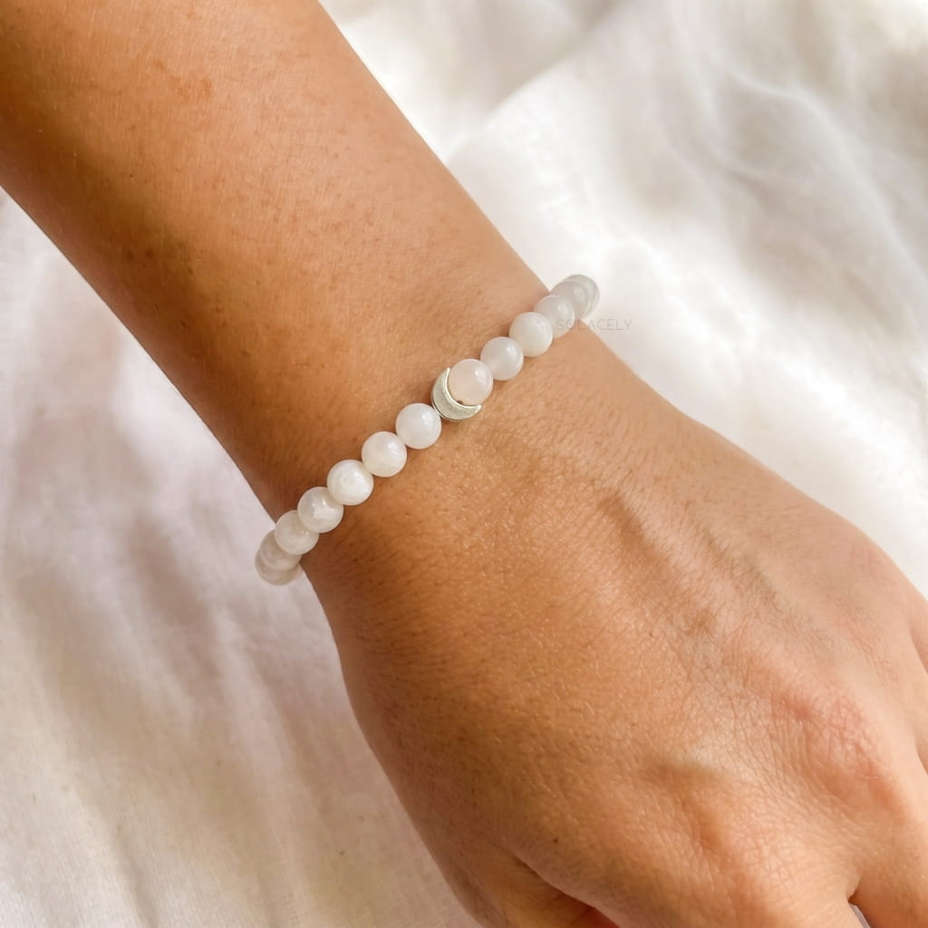 Handmade rainbow moonstone crescent bracelet