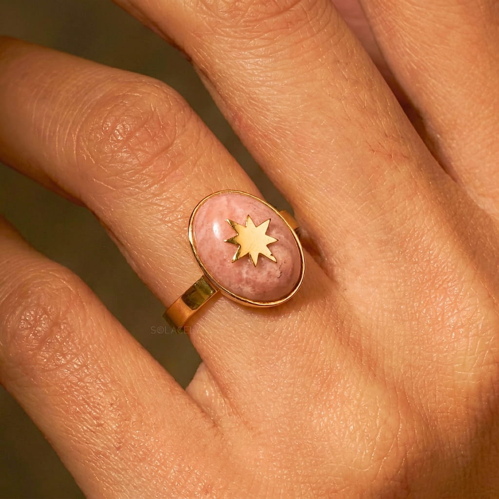 Handmade rose quartz crystal ring