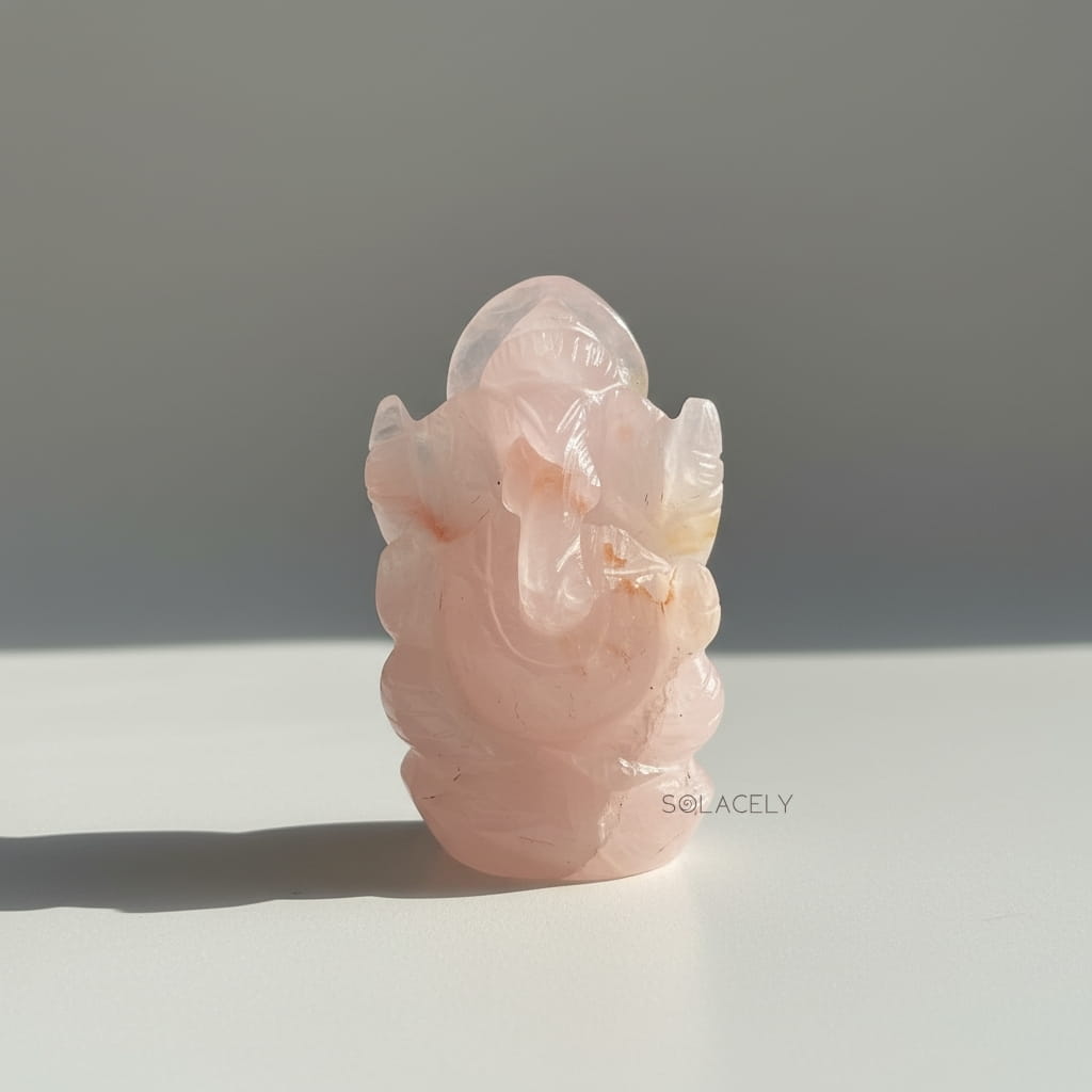 Handmade rose quartz ganesha statue