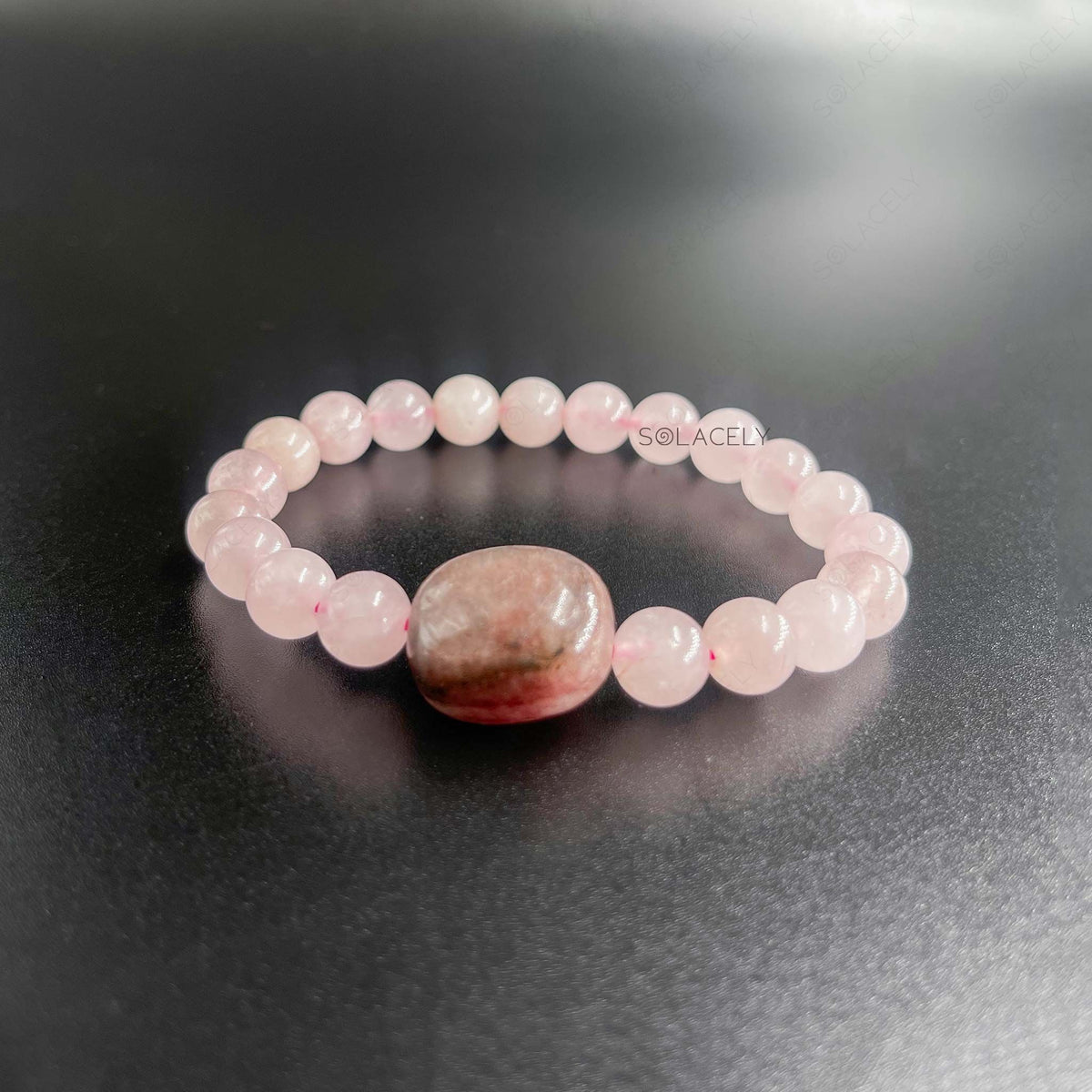 Handmade rose quartz strawberry quartz bracelet