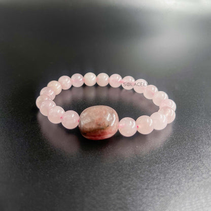 Handmade rose quartz strawberry quartz bracelet
