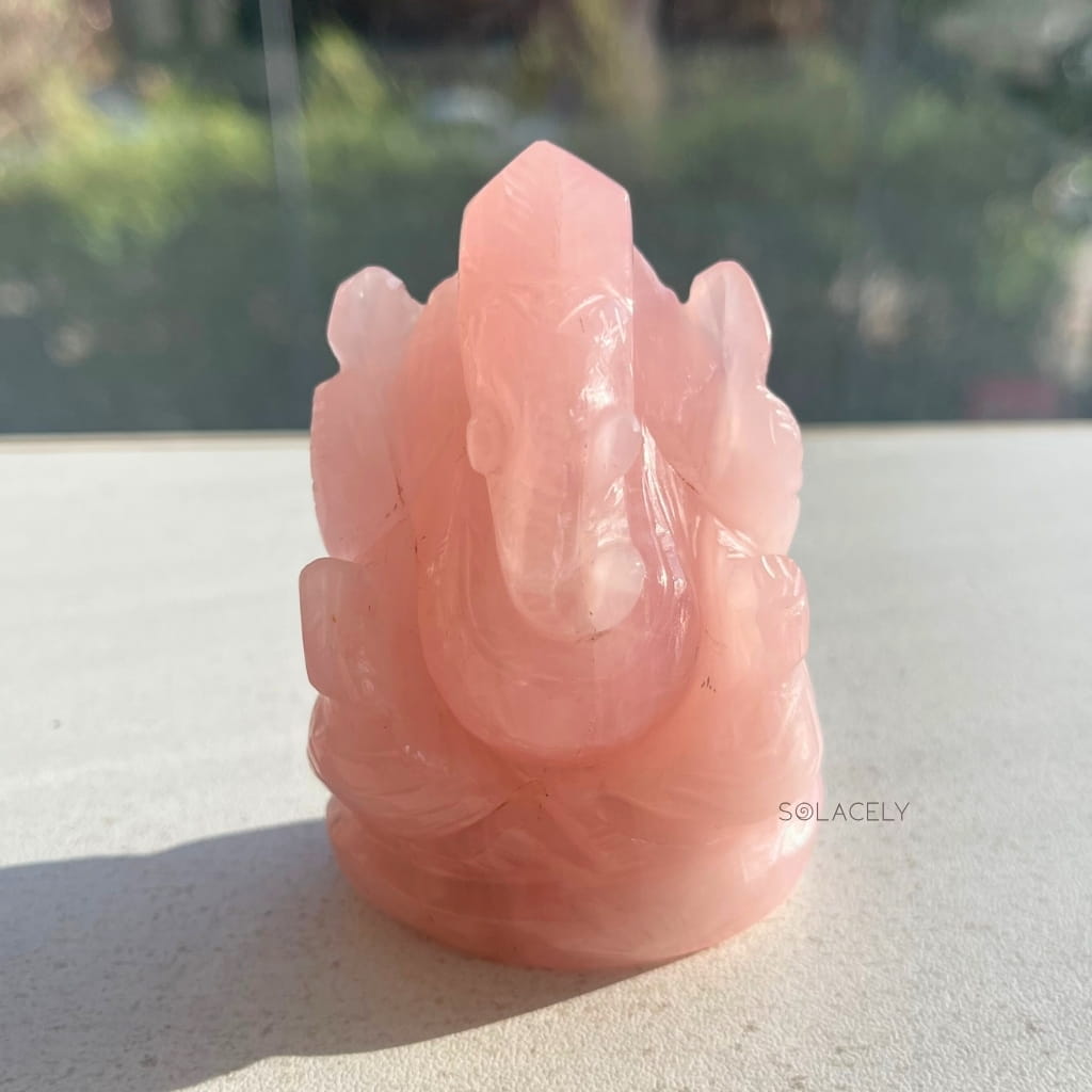Healing rose quartz ganesha crystal