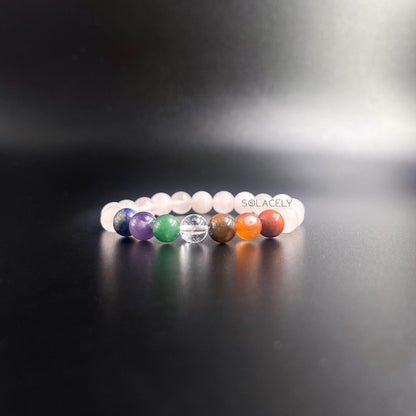 Healing rose quartz seven chakra bracelet