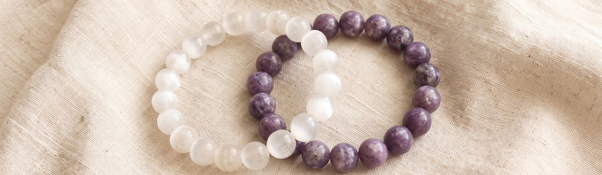 Lepidolite selenite calming stone combination