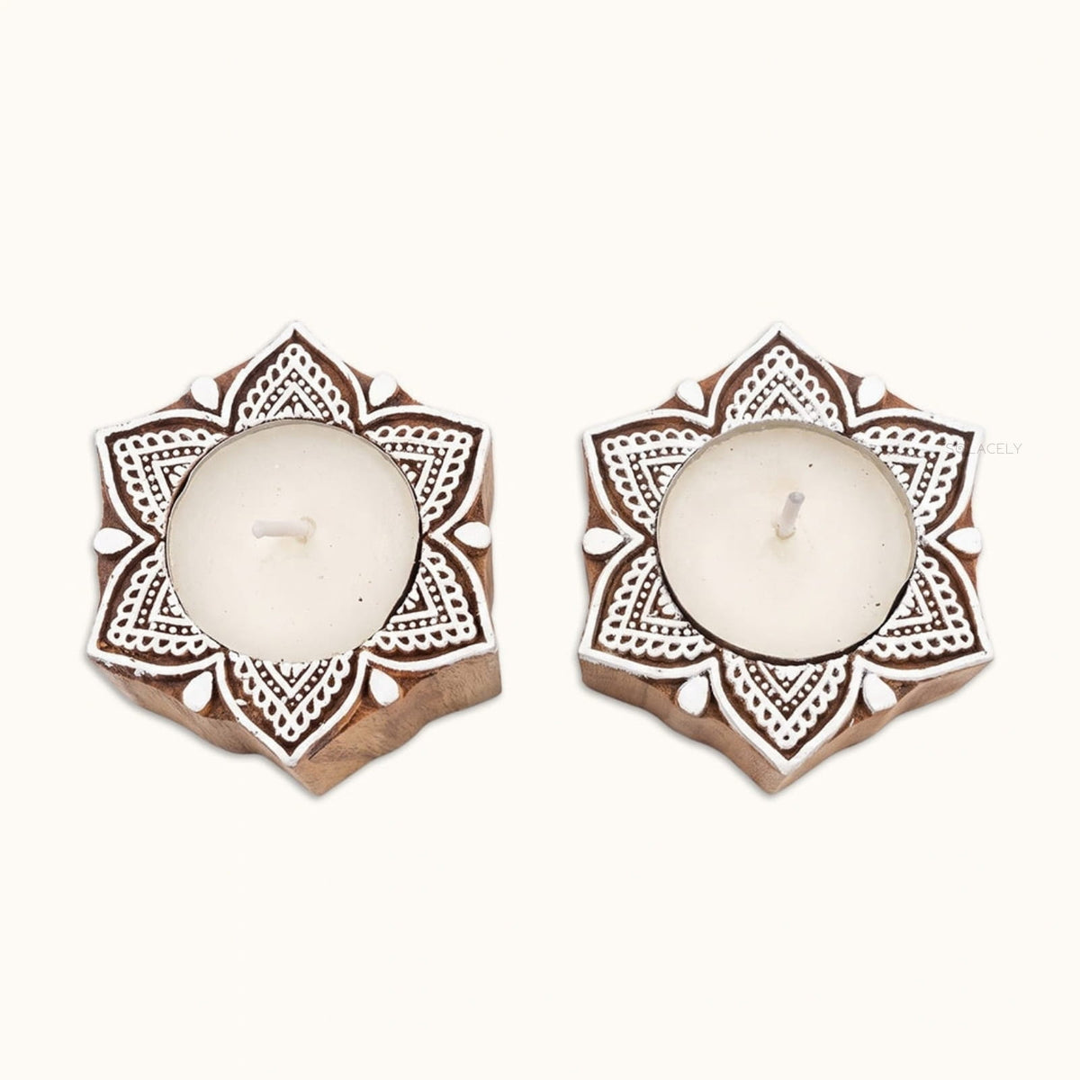 Lotus wooden candle holder set