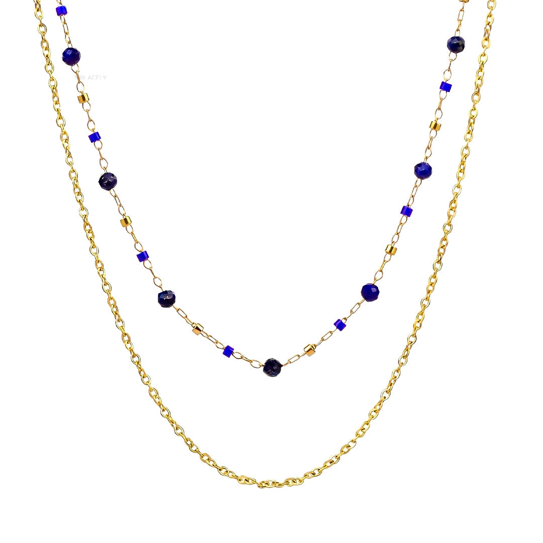 Midnight blue lapis lazuli layered necklace