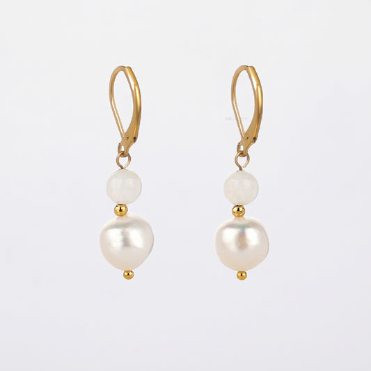Moonstone baroque pearl drop earrings