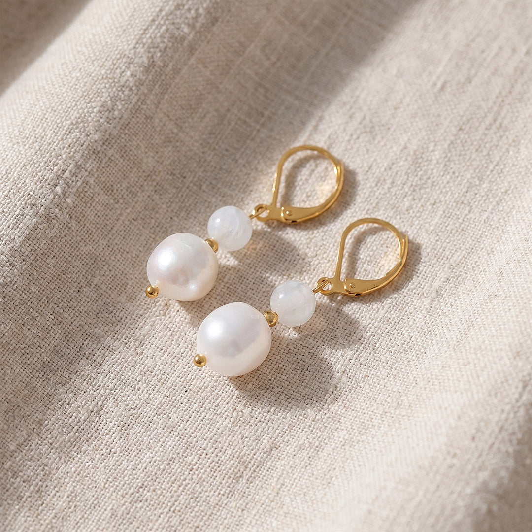 Moonstone gemstone pearl earrings