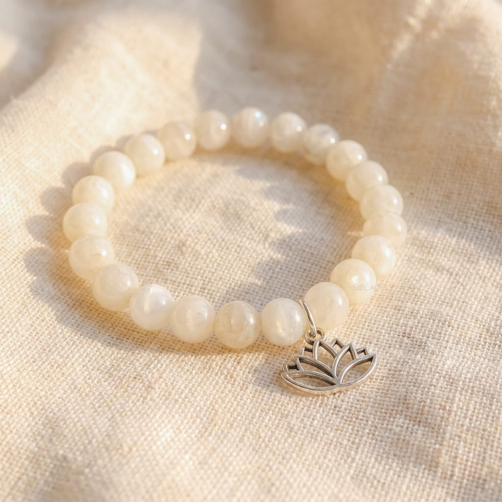 Moonstone lotus charm bracelet