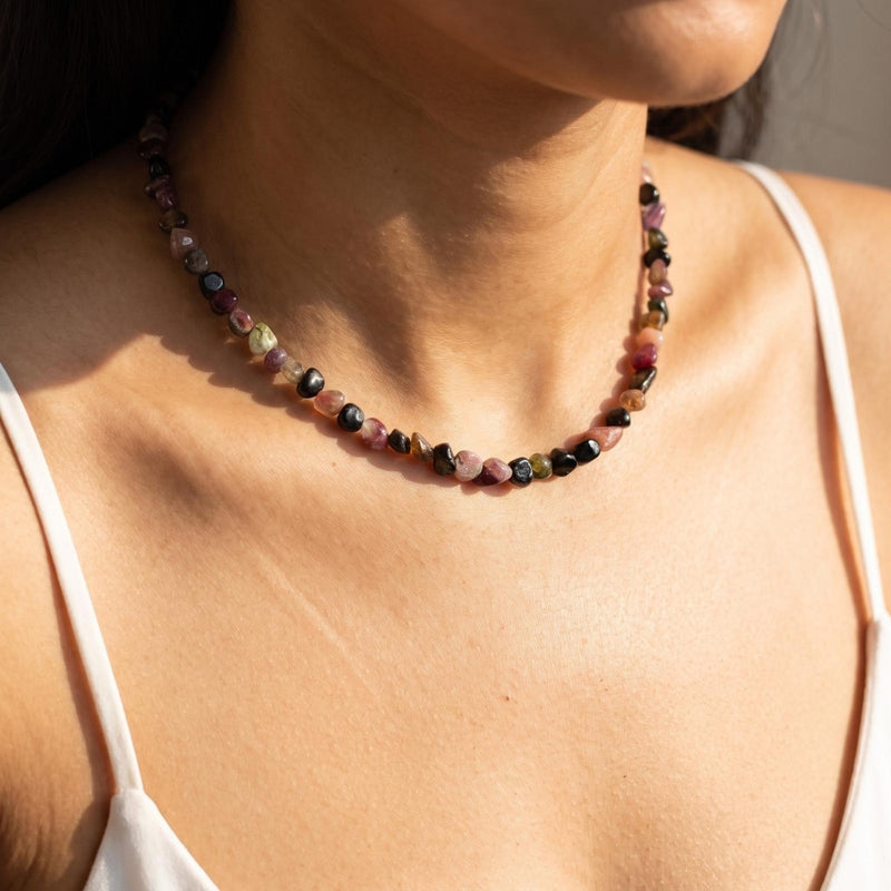 Multi tourmaline colorful stone necklace