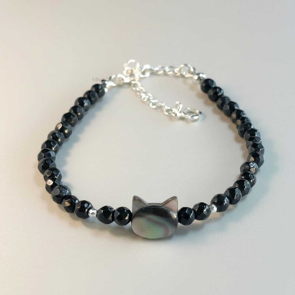 Mystic cat Black tourmaline hematite bead bracelet