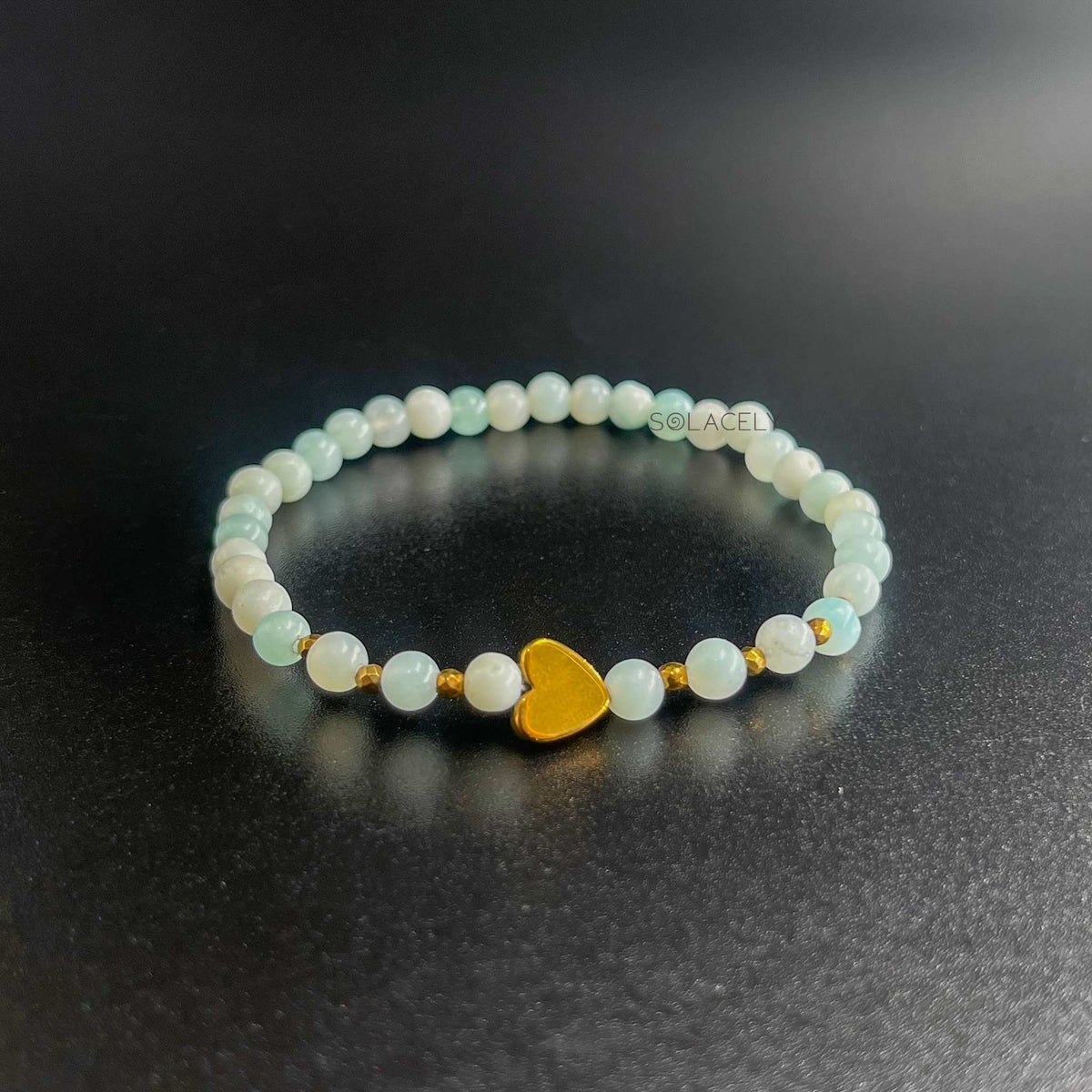 Natural amazonite 4mm heart charm bracelet