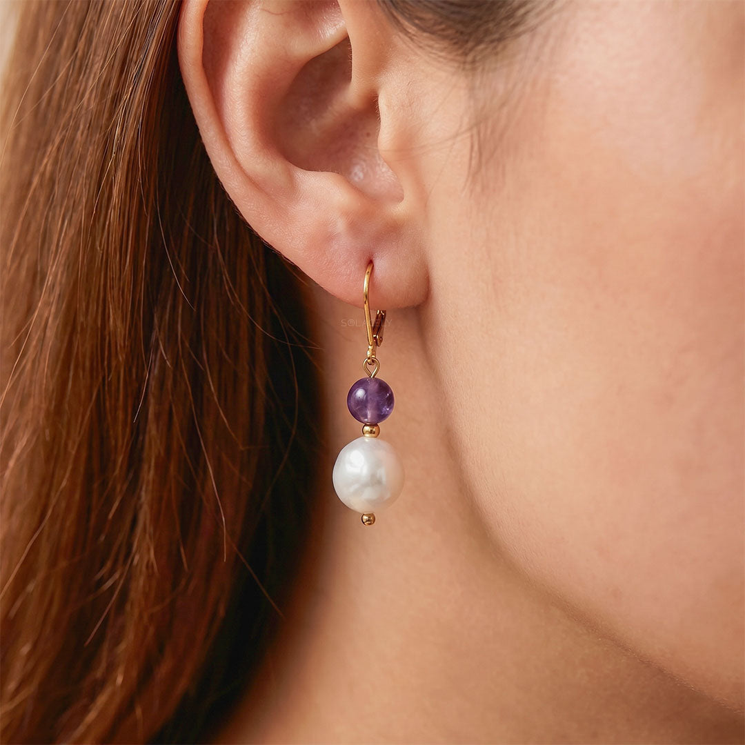 Natural amethyst pearl earrings