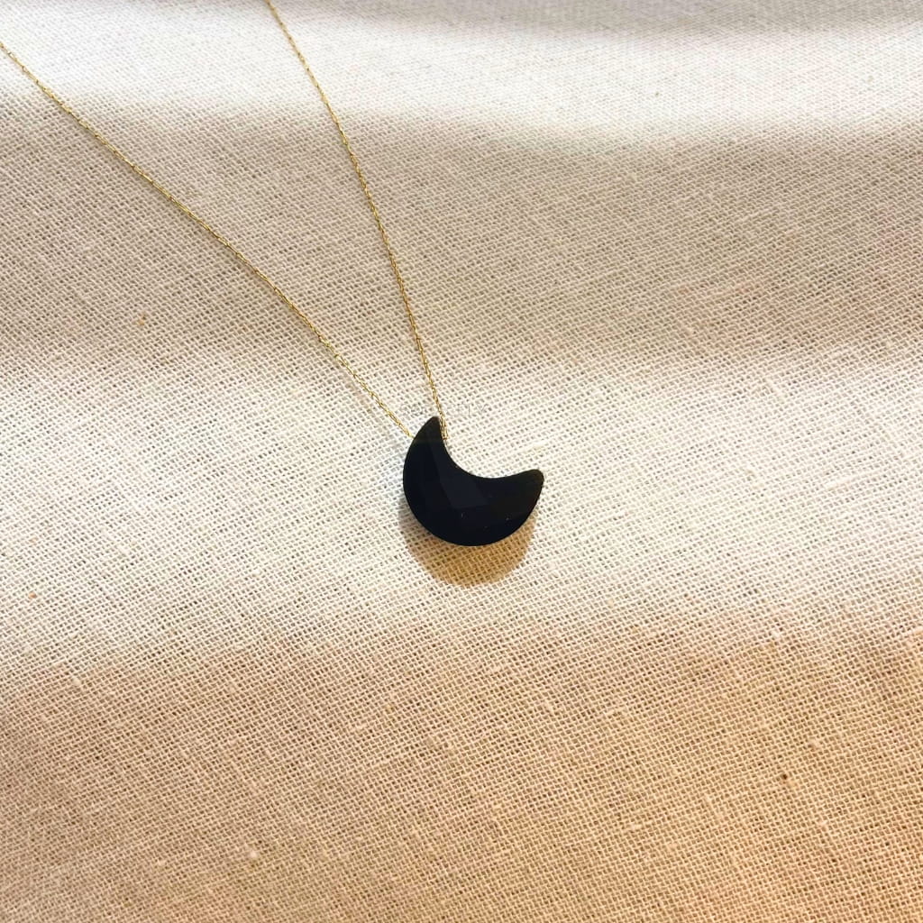 Natural black onyx crescent necklace
