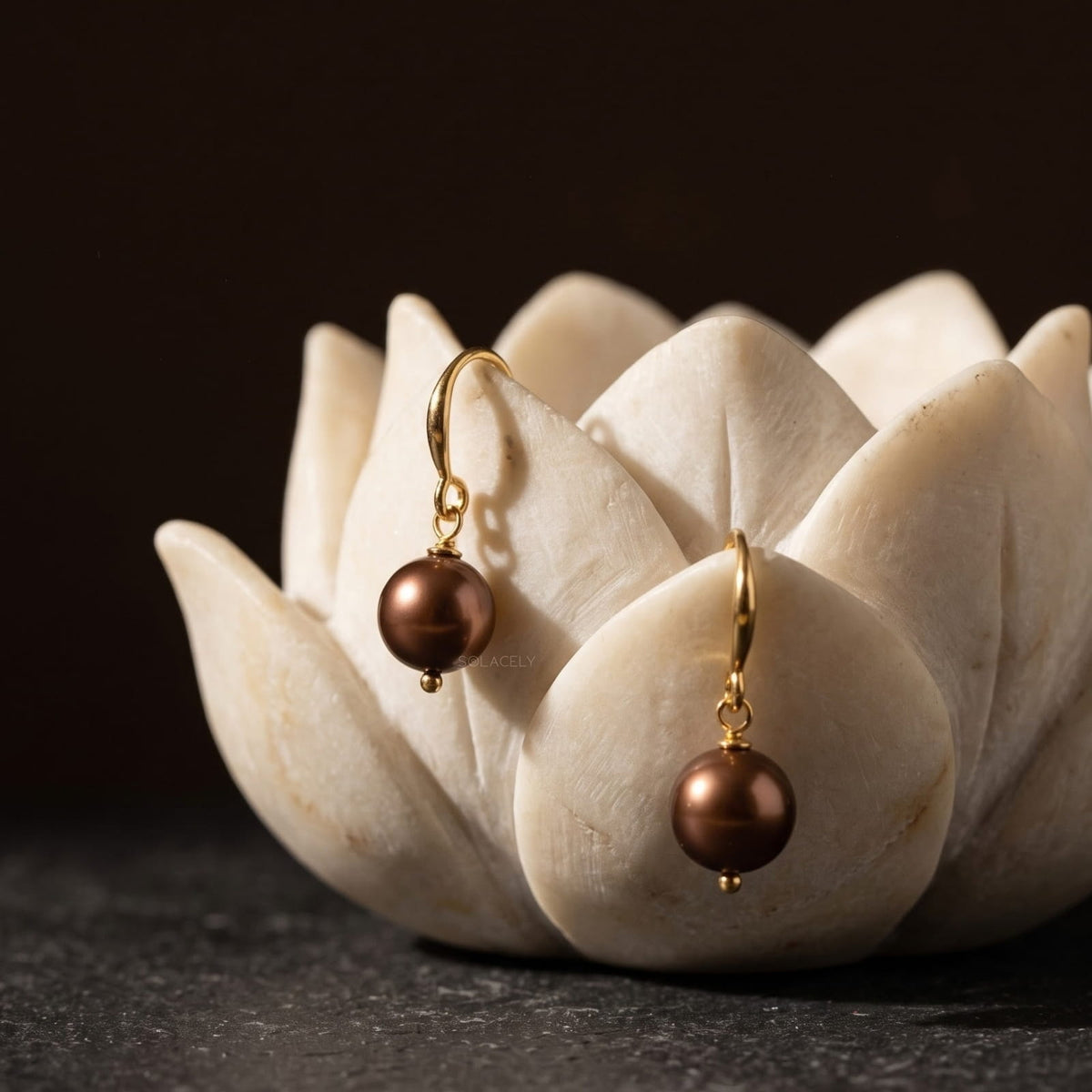 Natural chocolate pearl drop earrings