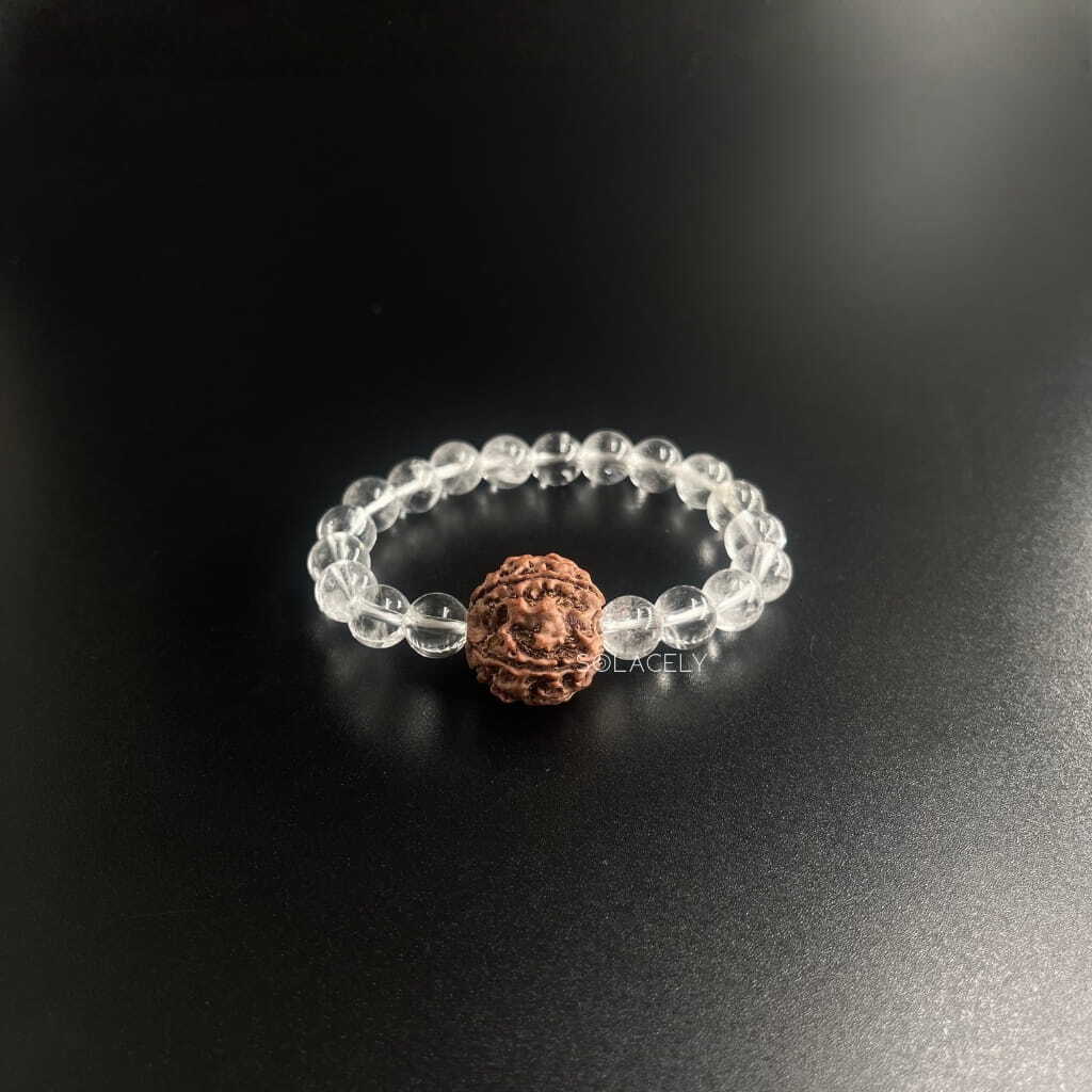 Natural clear quartz rudraksha bead bracelet