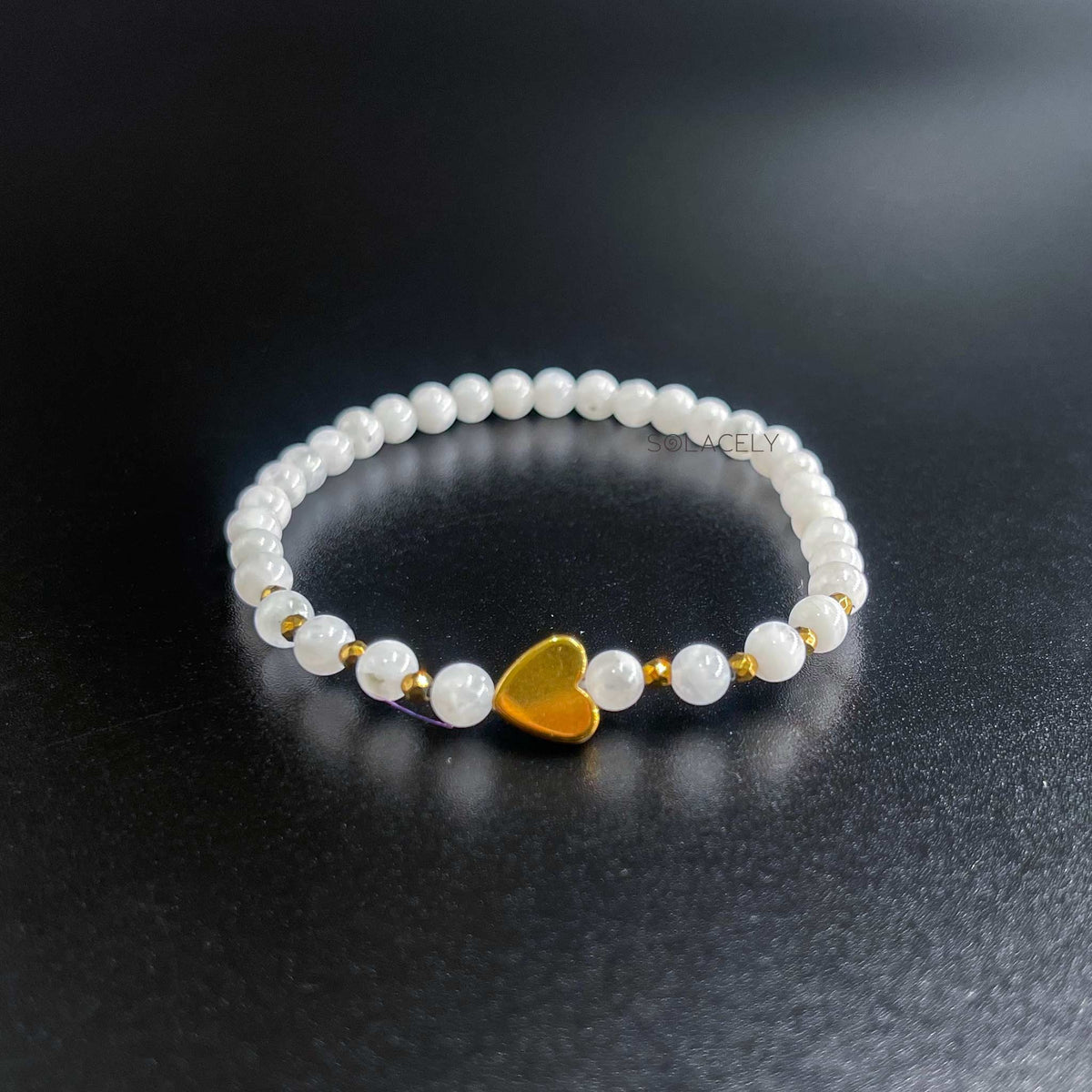 Natural moonstone 4mm heart charm bracelet