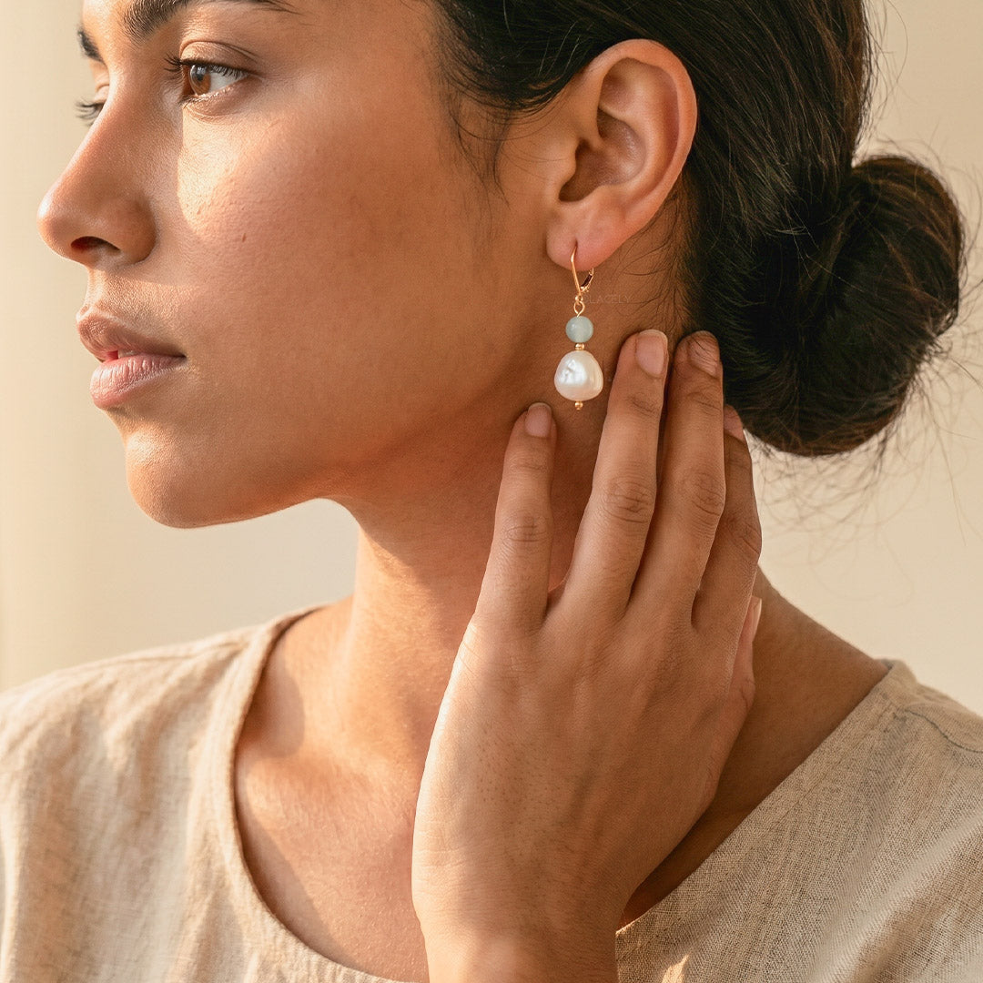 Natural moonstone pearl earrings