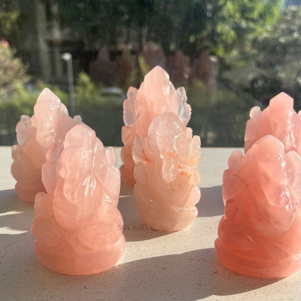 Natural rose quartz ganesha decor statue