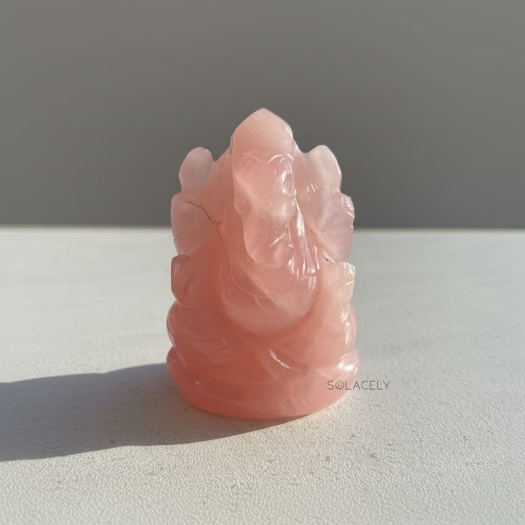 Natural rose quartz ganesha idol
