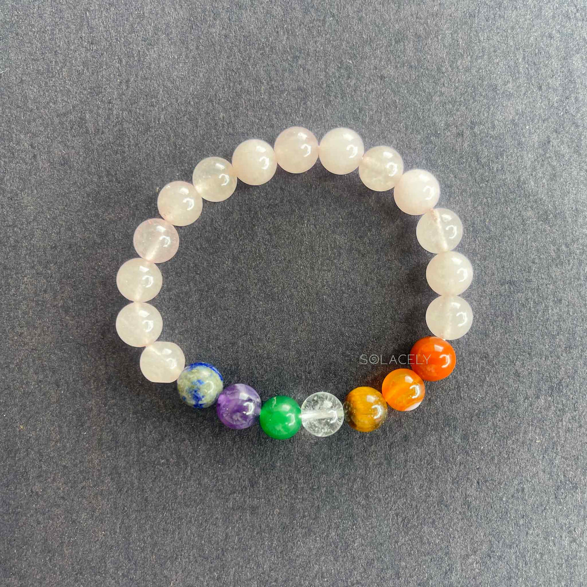 Natural rose quartz seven chakra bracelet