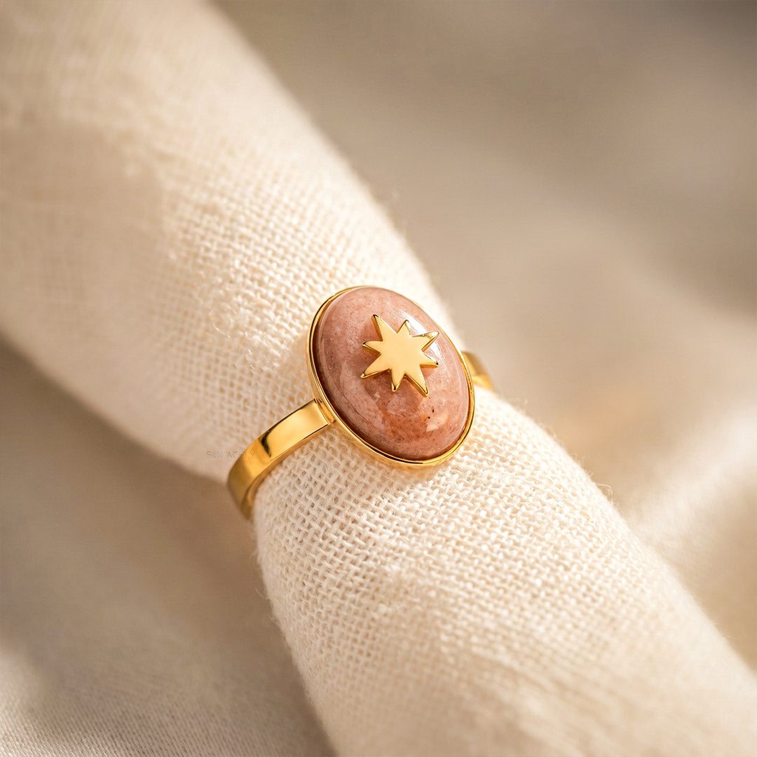 Natural rose quartz signet ring