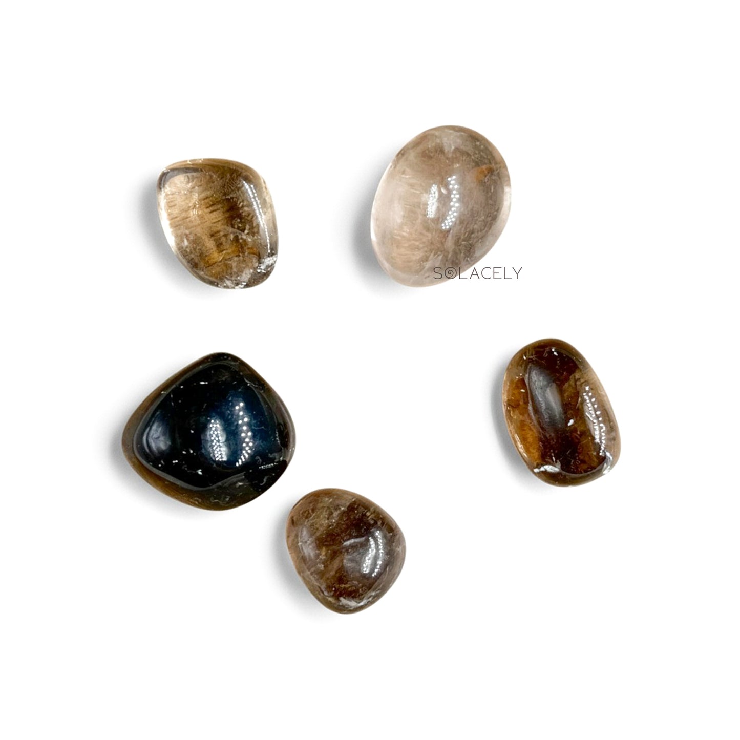 Natural smoky quartz tumbles