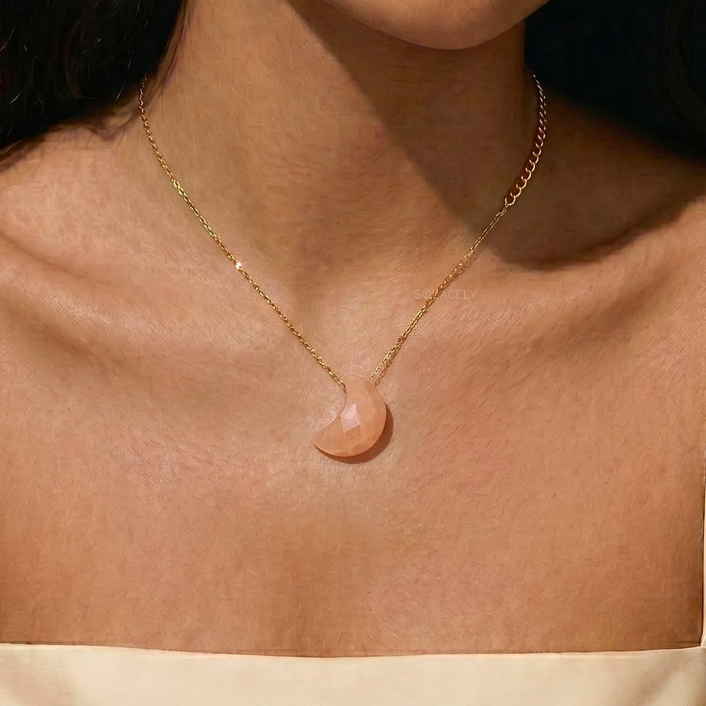 Natural sunstone crescent necklace