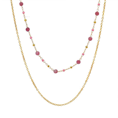 Rose Light Pink Tourmaline Layered Chain Necklace