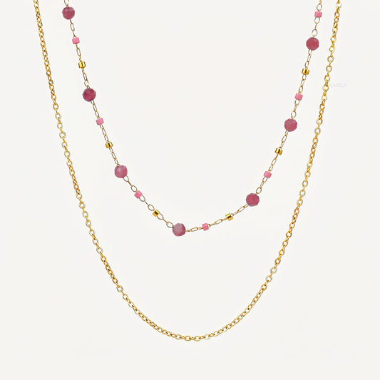 Rose Light Pink Tourmaline Layered Chain Necklace