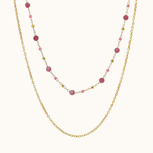 Rose Light Pink Tourmaline Layered Chain Necklace