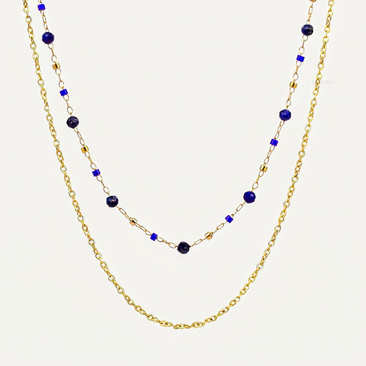 Midnight Blue Lapis Lazuli Layered Chain Necklace