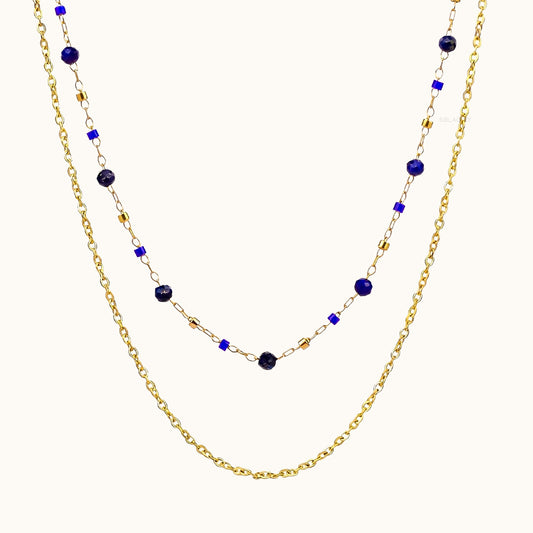 Midnight Blue Lapis Lazuli Layered Chain Necklace