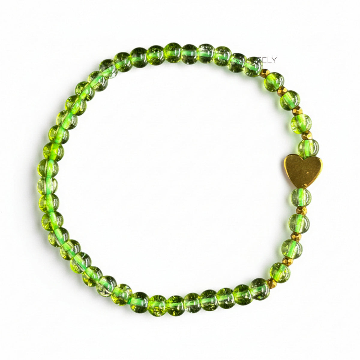 Peridot 4mm crystal bracelet heart charm