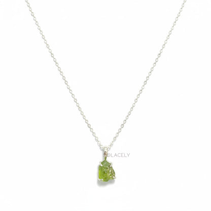 Raw Peridot Sterling Silver Necklace