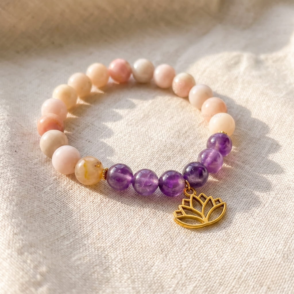 Pink opal amethyst lotus bracelet