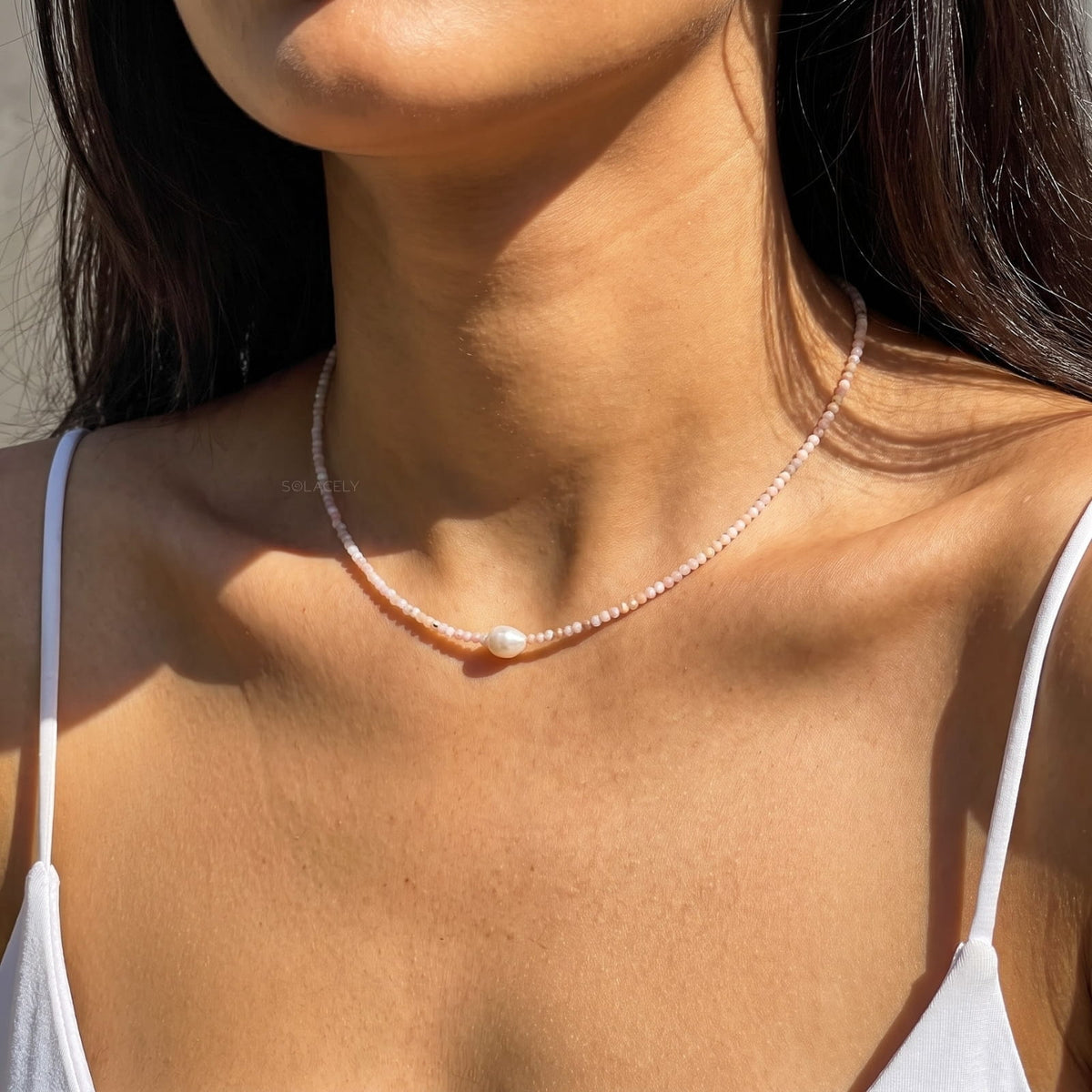 Pink opal pearl gemstone necklace