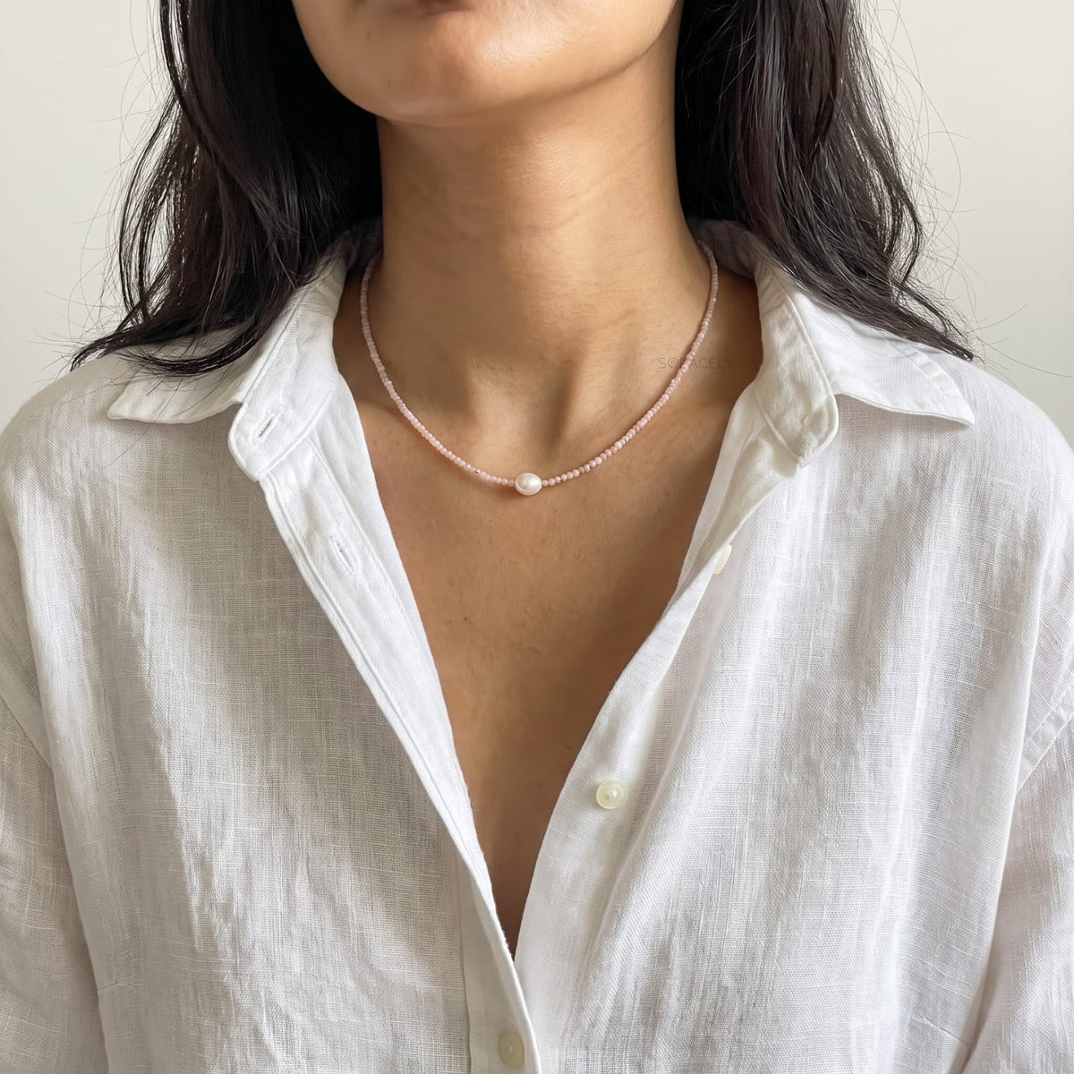 Pink opal pearl necklace