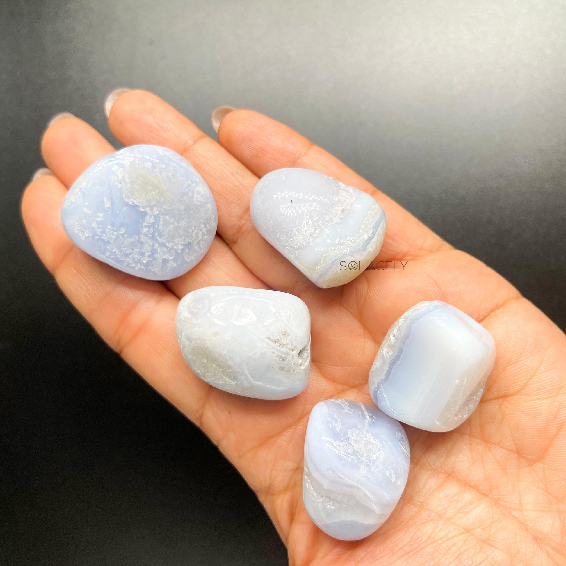 Polished blue lace agate stones